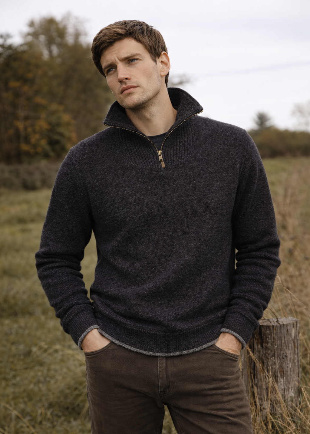 Men's Lambswool Quarter Zip Sweater - Charcoal | IrelandsEye Knitwear
