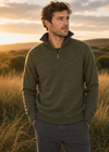 Men's Lambswool Quarter Zip Sweater - Green Marl | IrelandsEye Knitwear