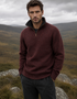 Men's Lambswool Quarter Zip Sweater | Claret Red | Irelands Eye Knitwear
