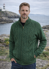 Men's Lined Wool Aran Cardigan | Aran Green