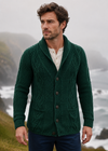 Men's Merino Wool Aran Cardigan | Green