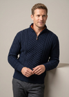 Men's Merino Wool Aran Half Zip Sweater | Navy