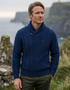 Men's Merino Wool Aran Shawl Neck Sweater | DWB