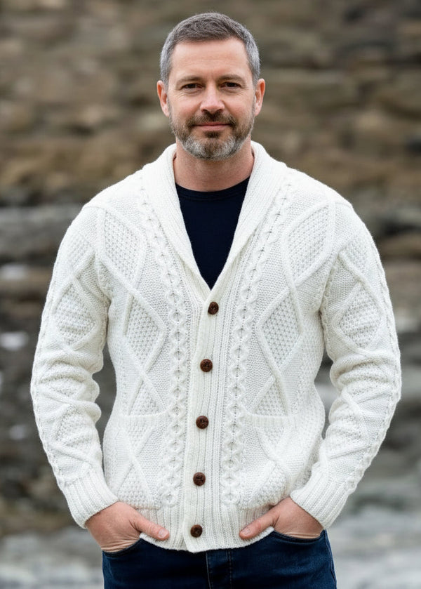 Men's Shawl Button Cardigan | Natural