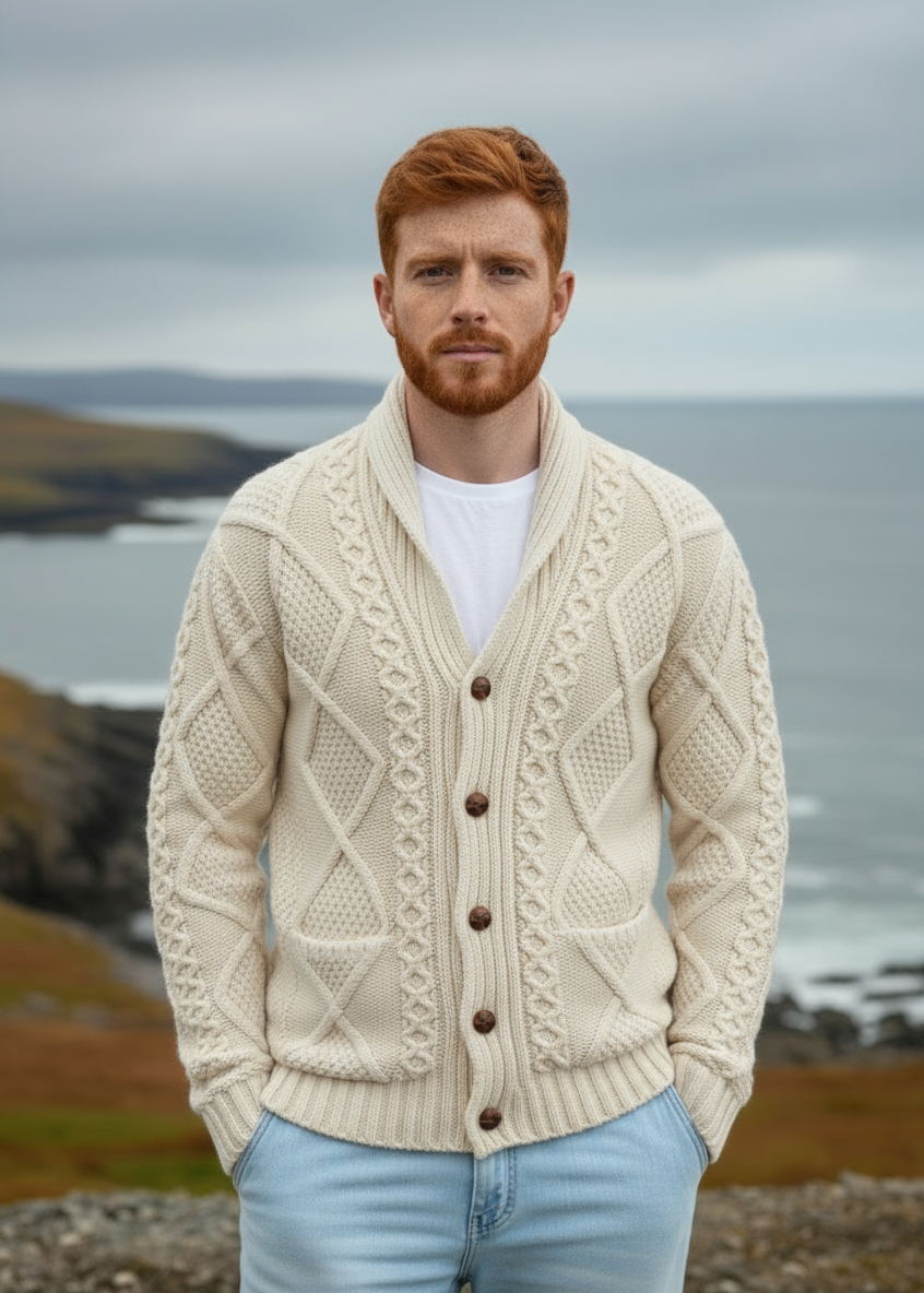 Men's Shawl Button Cardigan | Natural 