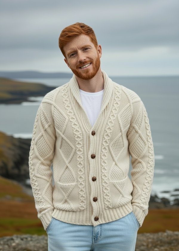 Men's Shawl Button Cardigan | Natural 