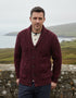 Men's Shawl Collar Aran Cardigan in Wine | 100% Merino Wool