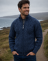 Mens Full Zip Merino Wool Aran Cardigan | Denim