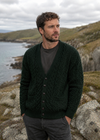 Mens Merino Wool V Aran Cardigan | Green