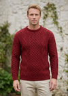 Mens Traditional Aran Supersoft Merino Sweater | Red