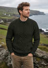 Mens Traditional Aran Sweater | Loden Green - Clearance