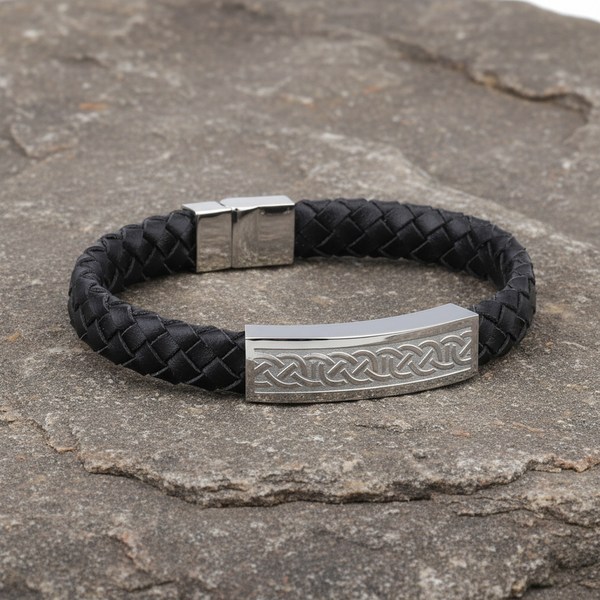 Mens Wide Celtic Leather Bracelet