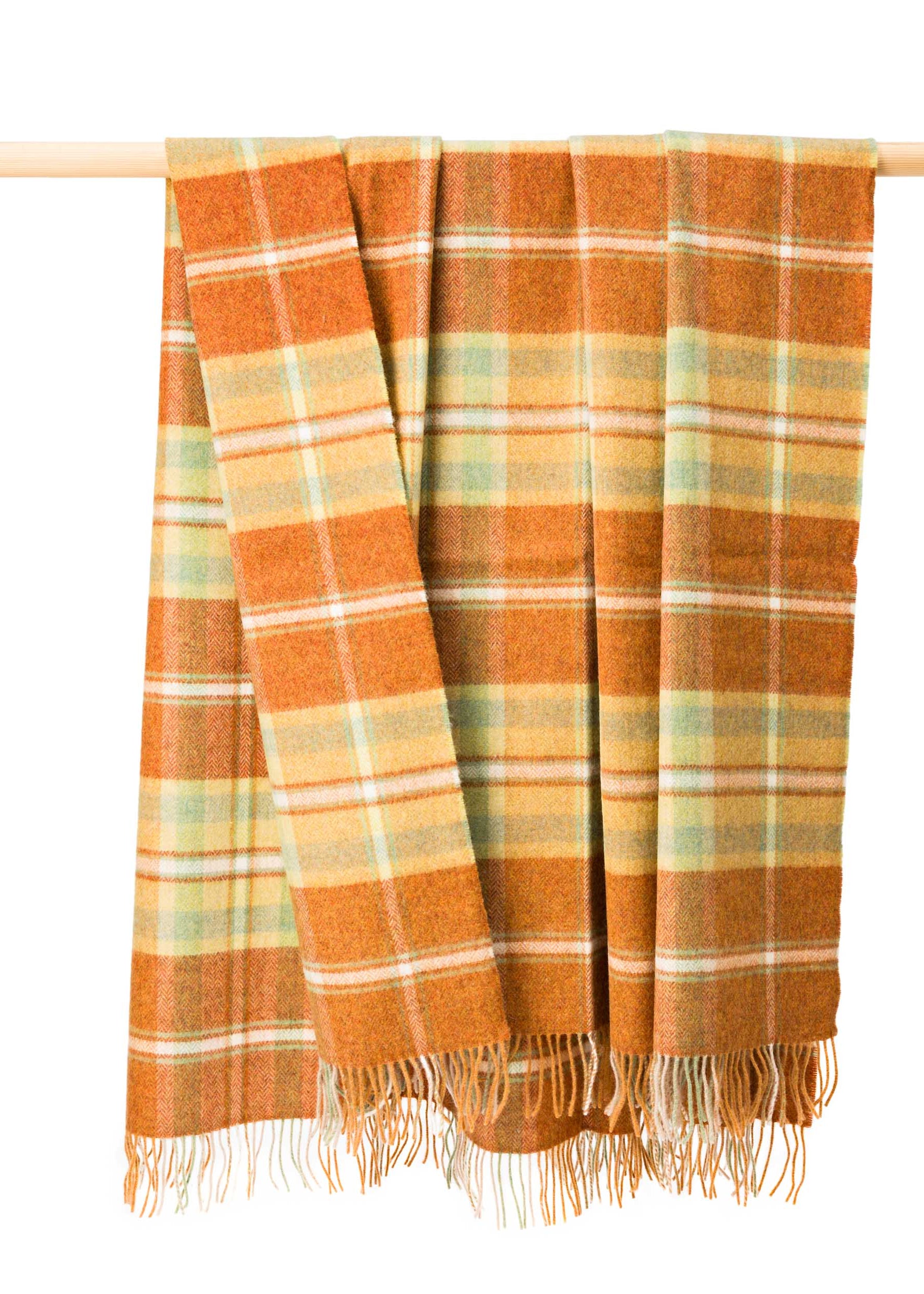 John Hanly Large Lambswool Throw | Orange Rust Plaid