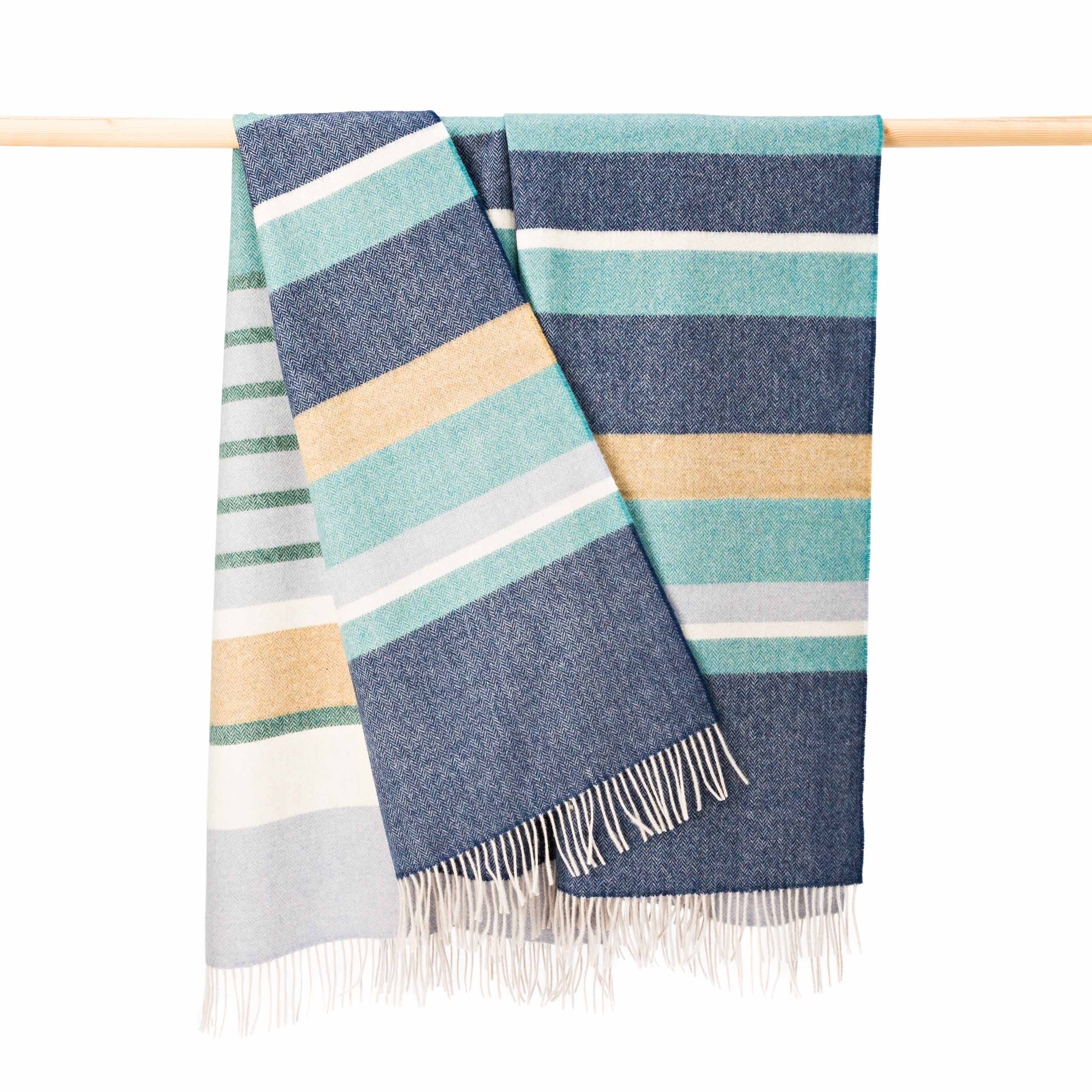 John Hanly Merino Lambswool Blue Stripe Throw