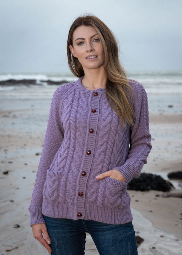 Merino Lumber Aran Cardigan | Lavender