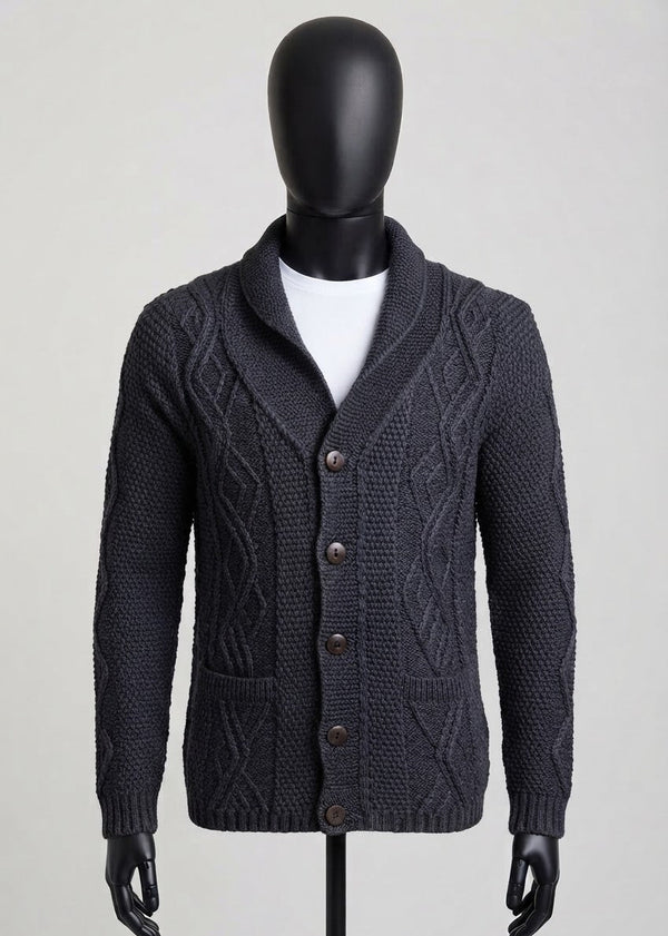 Merino Wool Aran Cardigan | Charcoal - Limited Sizes