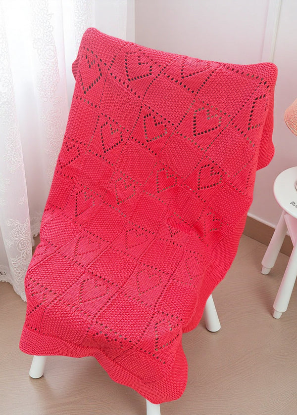 Merino Wool Aran Heart Baby Blanket | Coral