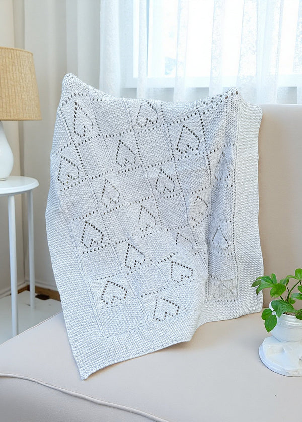 Merino Wool Aran Heart Baby Blanket | Feather
