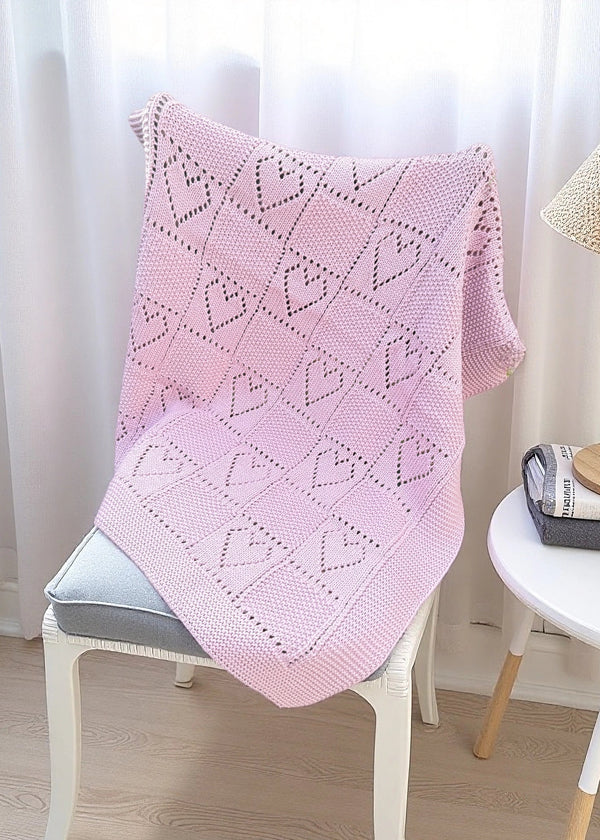 Merino Wool Aran Heart Baby Blanket | Rose