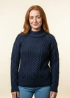 Merino Wool Cowl Neck Aran Sweater | Ocean - Clearance