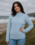 Merino Wool Cowl Neck Aran Sweater | Soft Sky - Clearance