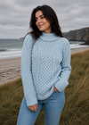 Merino Wool Cowl Neck Aran Sweater | Soft Sky