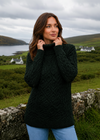 Merino Wool Polo Neck Aran Sweater | Army Green