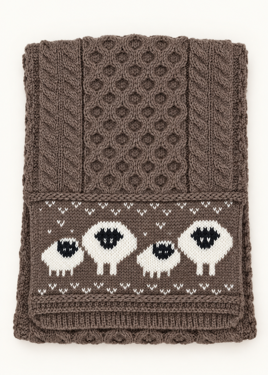 Merino Wool Sheep Aran Scarf | Brown