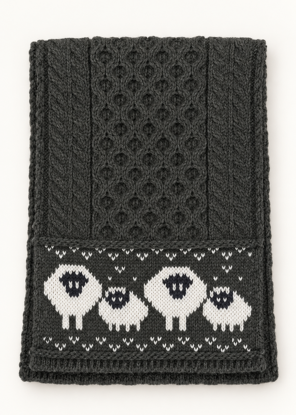 Merino Wool Sheep Aran Scarf | Green