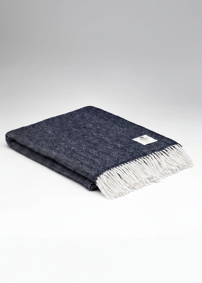 McNutt of Donegal Midnight Herringbone Blanket | Pure Irish Wool
