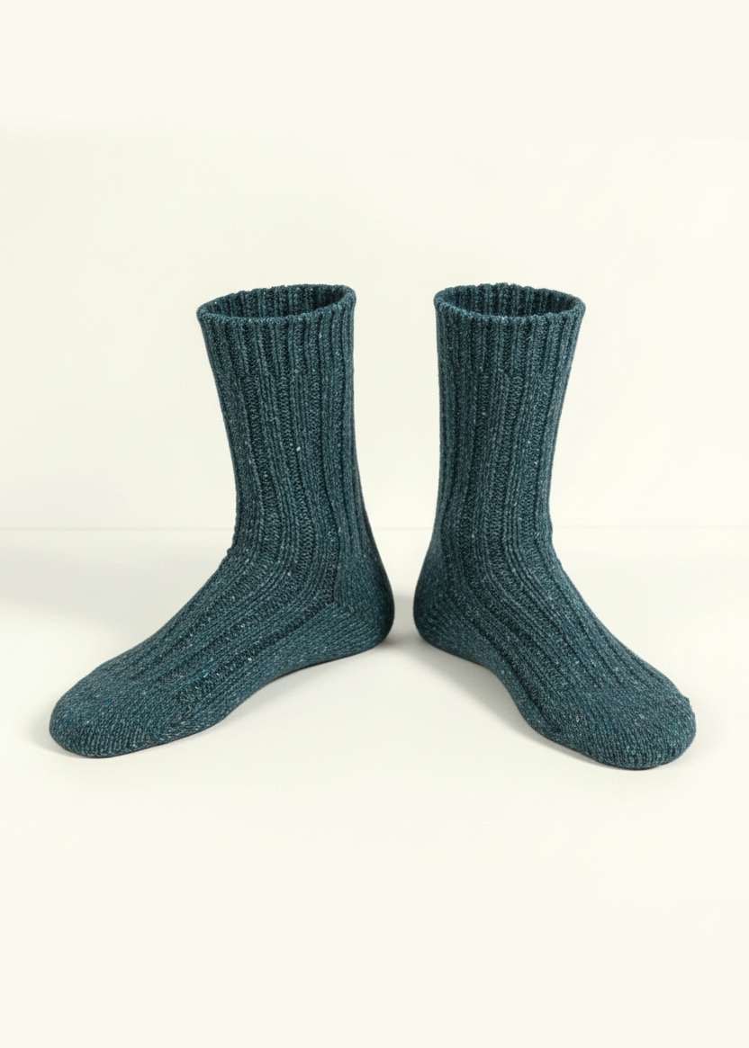 Petrol Irish Wool Neppy Socks | Women's
