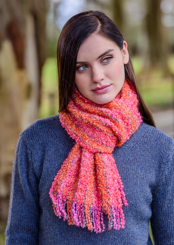 Mucros Mohair Viscose Scarf - Orange Pink Mix