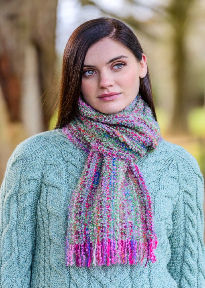 Mucros Mohair Viscose Scarf - Pink Green Mix