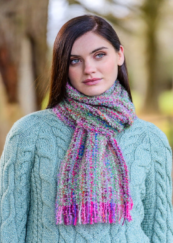 Mucros Mohair Viscose Scarf - Pink Green Mix