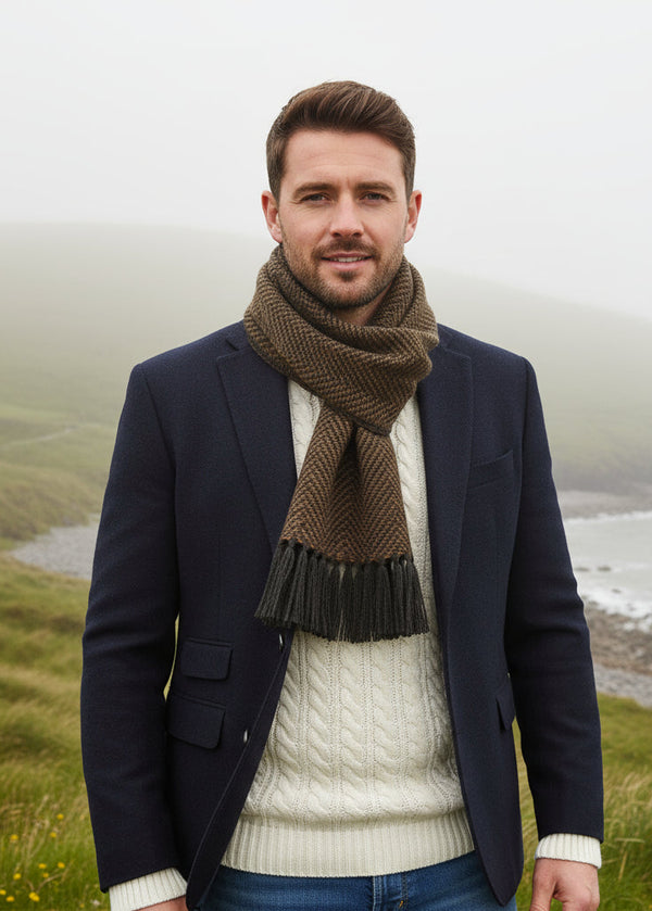 Mucros Alpaca Scarf | Brown Herringbone