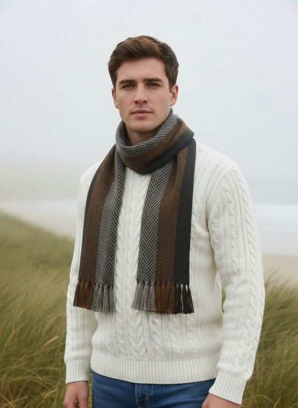 Mucros Alpaca Scarf | Brown Charcoal Grey