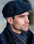 Mucros Driving Cap | Premium Charcoal Blue Check Wool Flat Cap