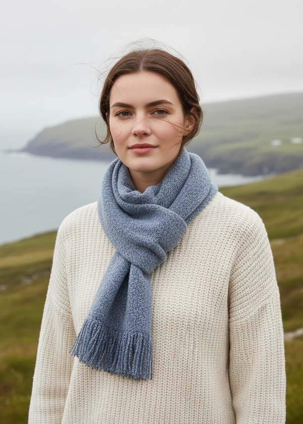 Mucros Skellig Blue Scarf - Irish Made Merino Wool & Cashmere