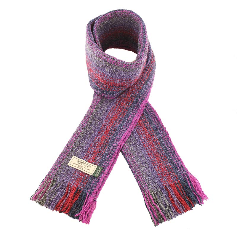 Multicolored scarf with fringes on a white background