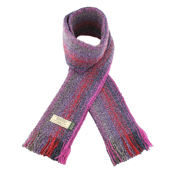Multicolored scarf with fringes on a white background