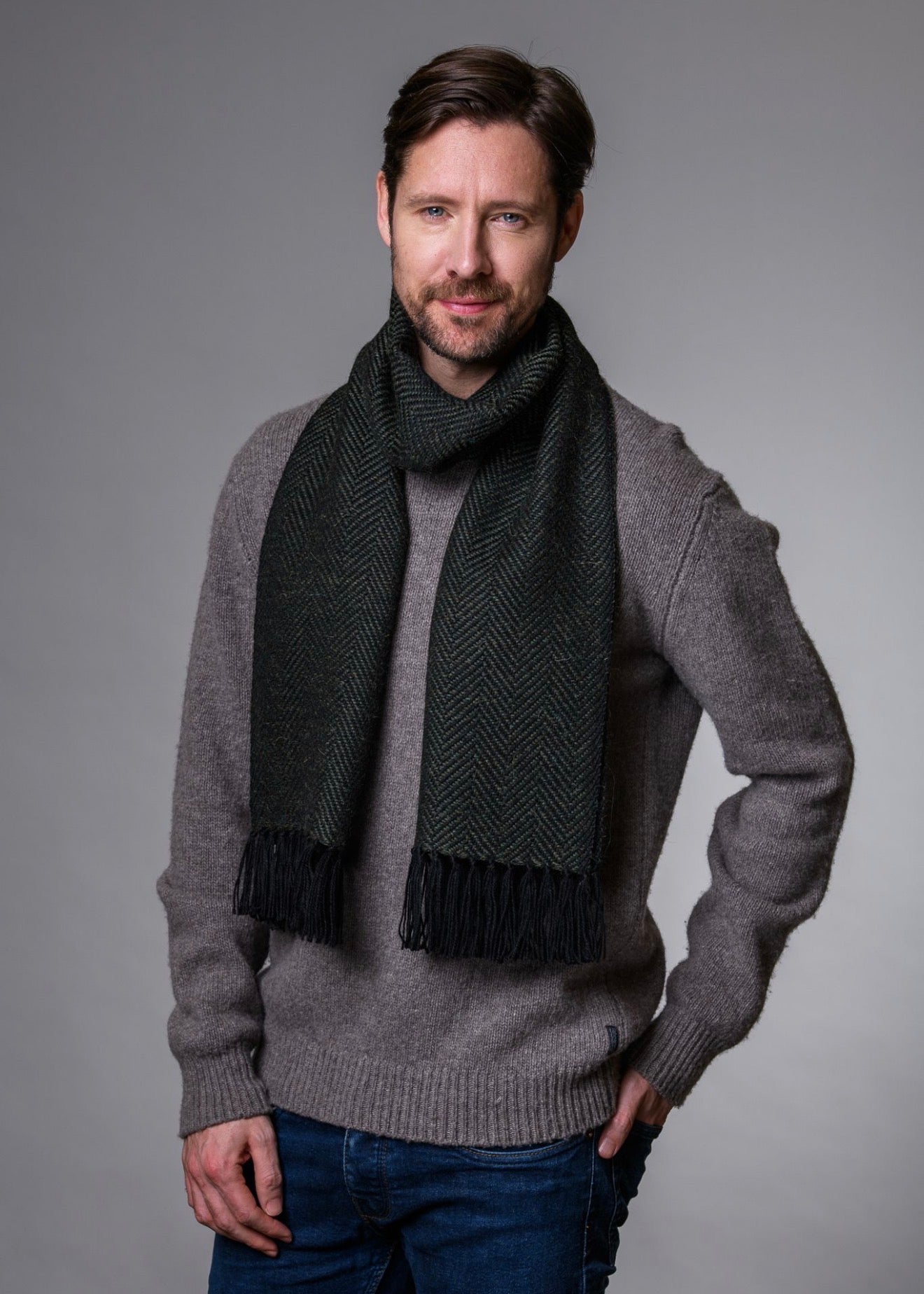 Mucros Alpaca Scarf | Green Herringbone