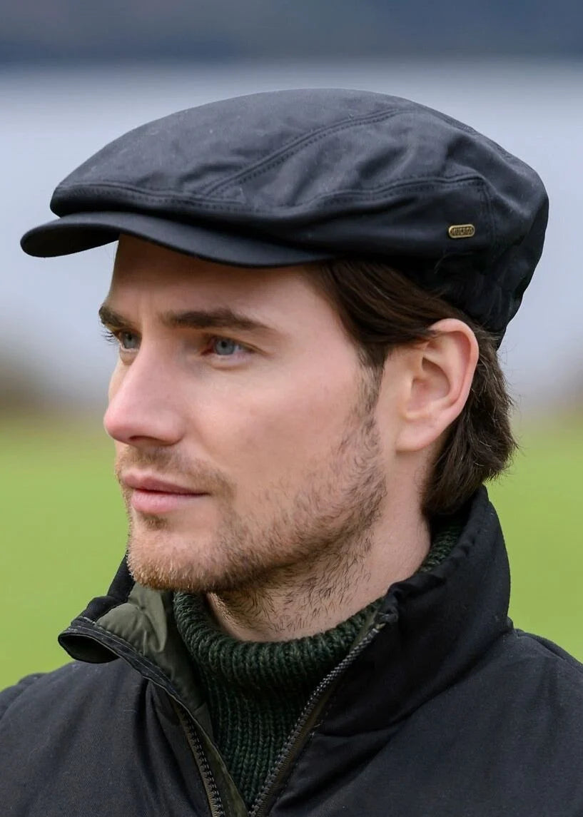 Mucros Black Wax Kerry Cap | Waterproof Flat Cap