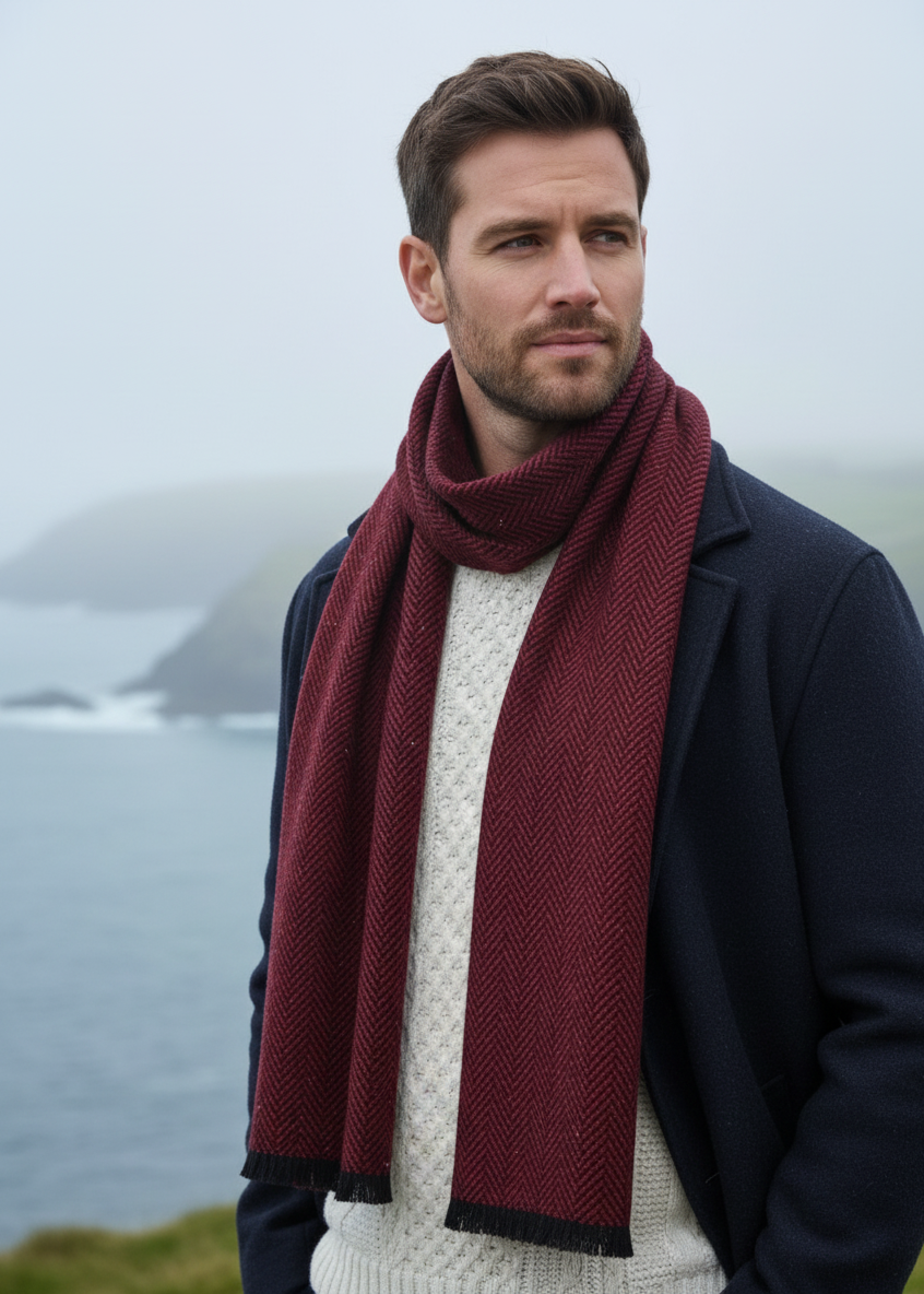 Mucros Donegal Scarf | Red Herringbone