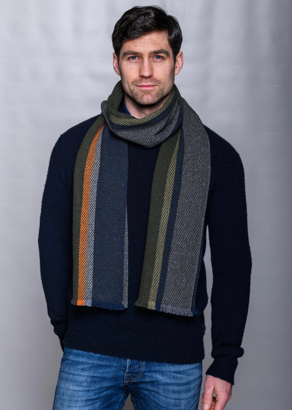Mucros Donegal Wool Scarf - Premium Irish Made Scarf with Orange Stripe