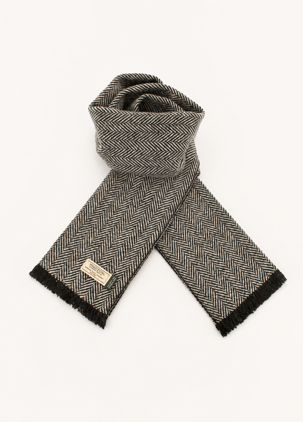 Mucros Donegal Wool Scarf | Black Herringbone | Made in Ireland