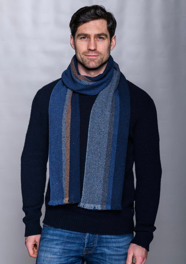 Mucros Donegal Wool Scarf | Denim Blue Herringbone | Made in Ireland
