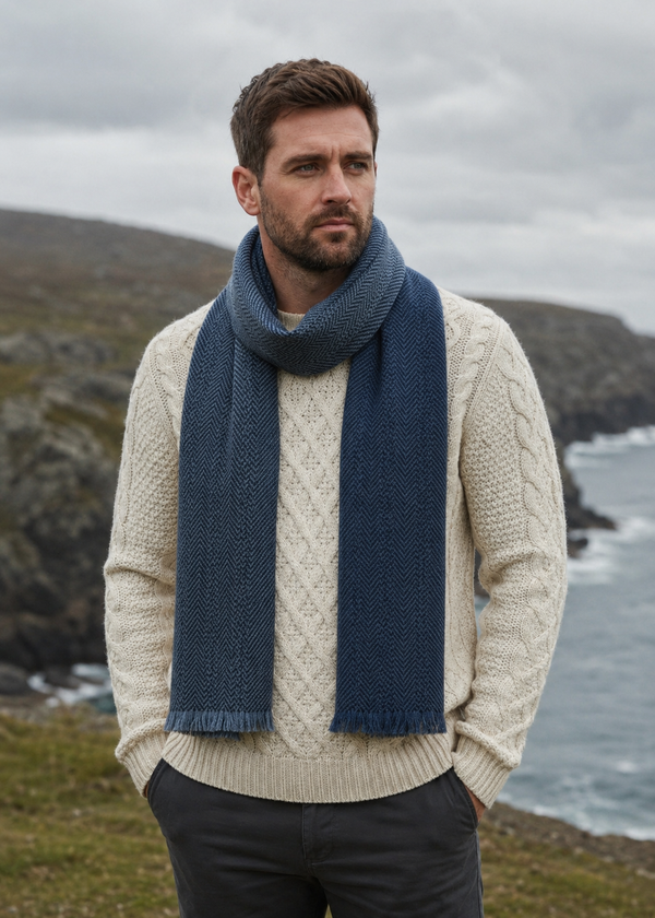 Mucros Donegal Wool Scarf Denim | Made in Ireland