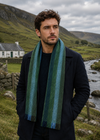 Mucros Donegal Wool Scarf | Green & Blue Stripe Herringbone