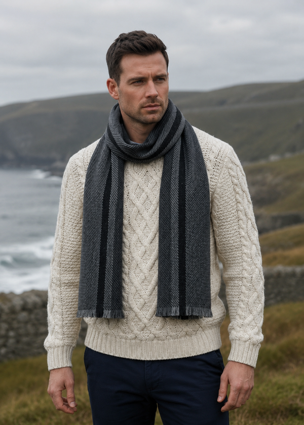 Mucros Donegal Wool Scarf | Grey Black | Made in Ireland
