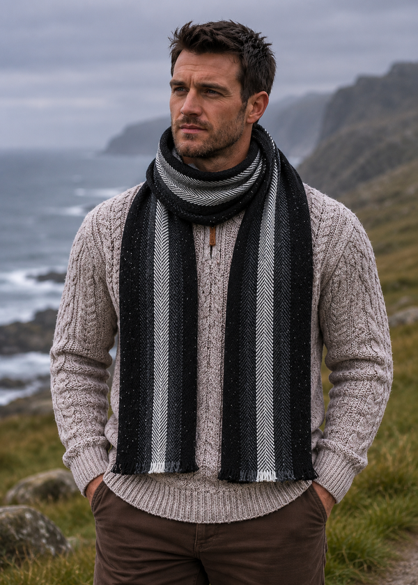 Mucros Donegal Wool Scarf | Premium Irish Made | Black Charcoal